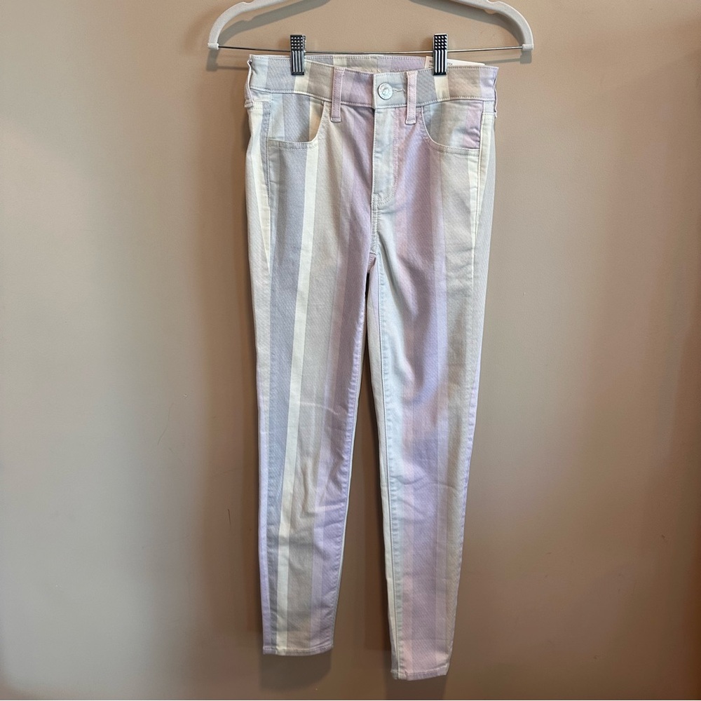 American Eagle Pastel Striped HighRise Jegging Crop Next Level Stretch Sz 00 24W